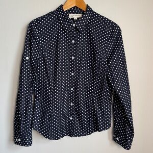 Jones New York Sport Women's Long Sleeve Polka Dot Button Up Blouse Black Medium